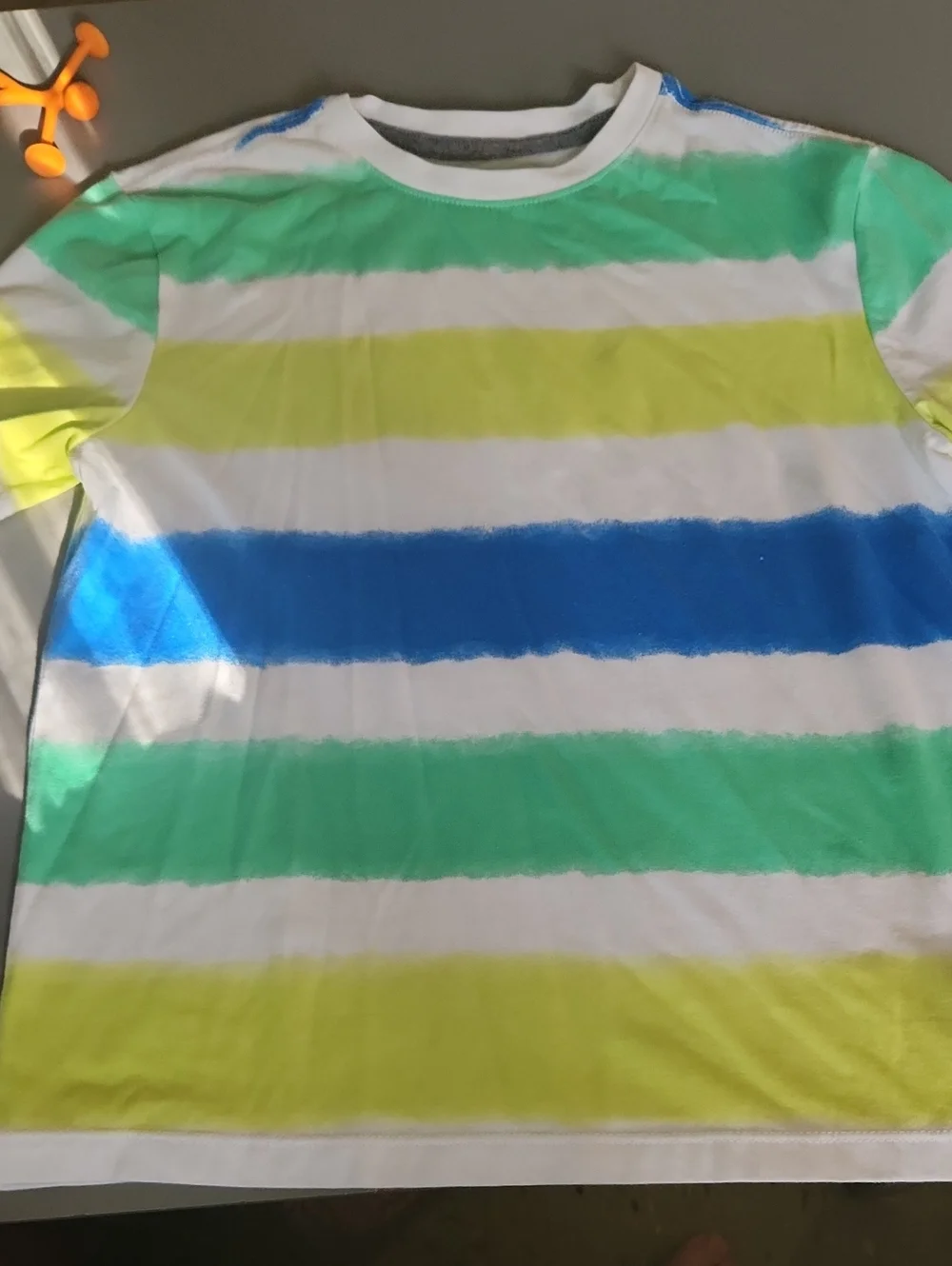 Kids White Striped Tee with Blue, Green & Yellow Accents